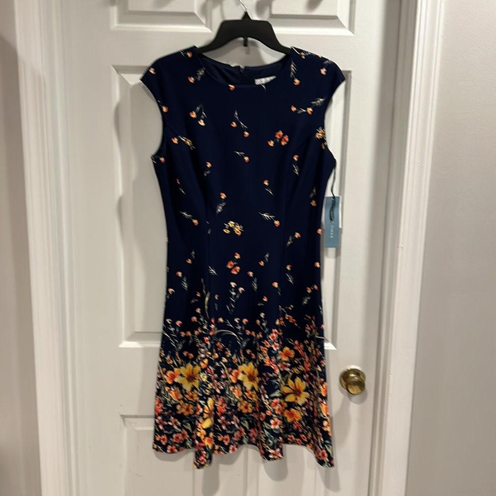 NWT London Times Women’s Navy Sleeveless Floral Dress Sz 8 $89